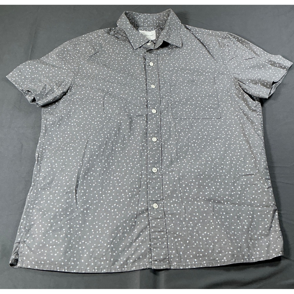 American Eagle Flex Mens Medium Gray Short Sleeve Button Down Geometric Shirt